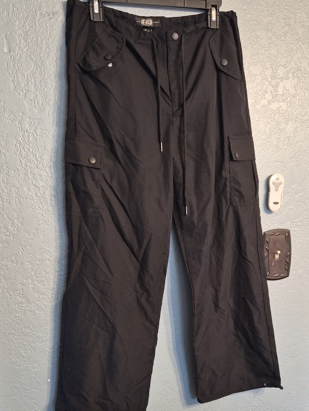 Rewash Black Cargo Pants with Snap Flap Pockets